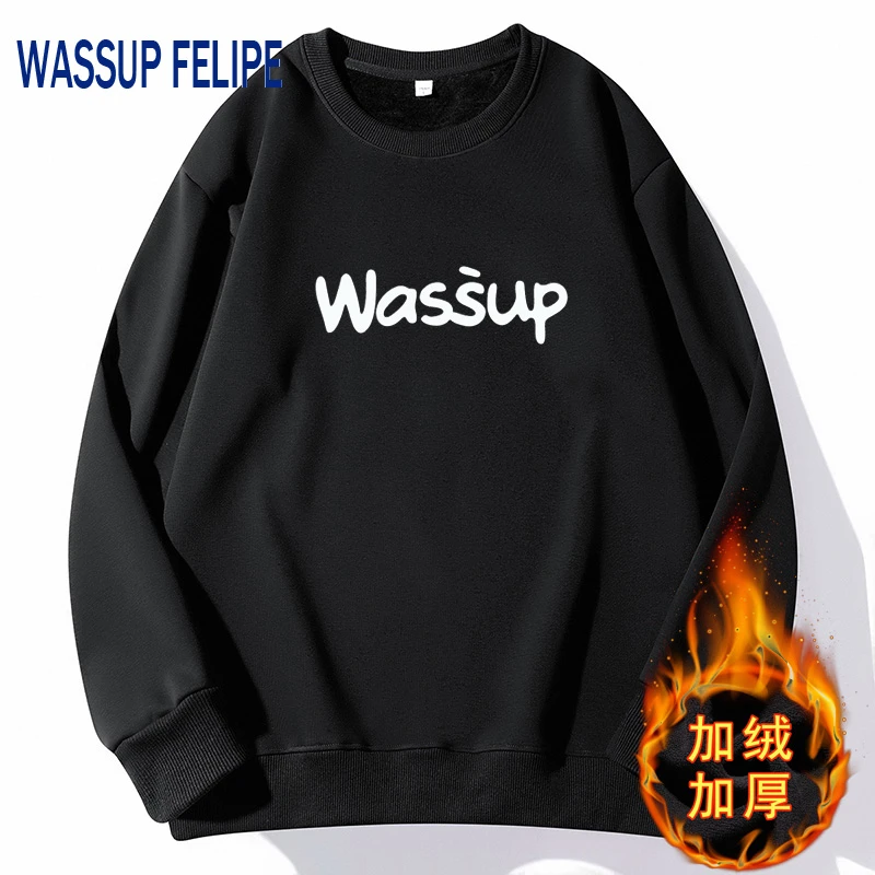 WASSUP FELIPE卫衣秋冬季休闲宽松加绒加厚保暖圆领长袖套头上衣