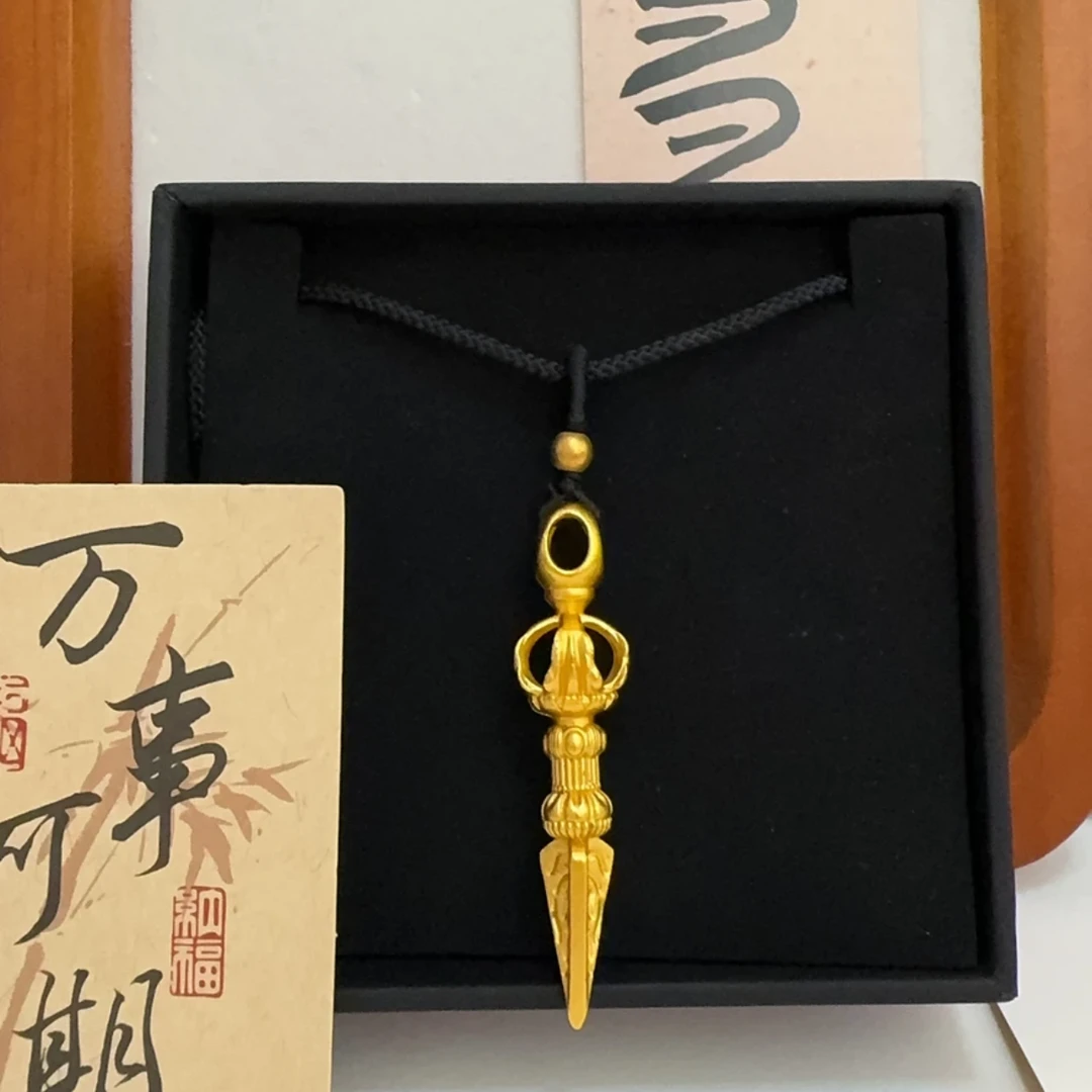 铜合金吊坠 铜合金降魔杵吊坠古法立体雕刻金色素款精美