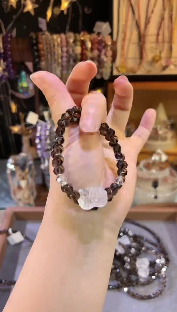 【闪购商品】水晶手链未镶嵌B263浓色茶晶双圈切面5.8mm