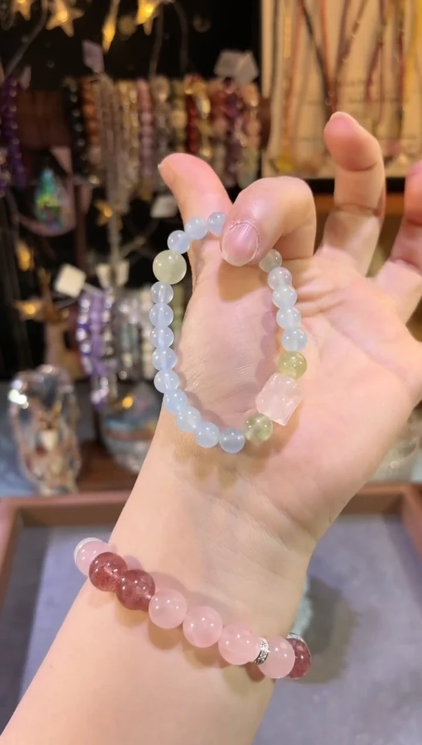 【闪购商品】海蓝宝石手链未镶嵌B366海蓝宝粉晶兔子
