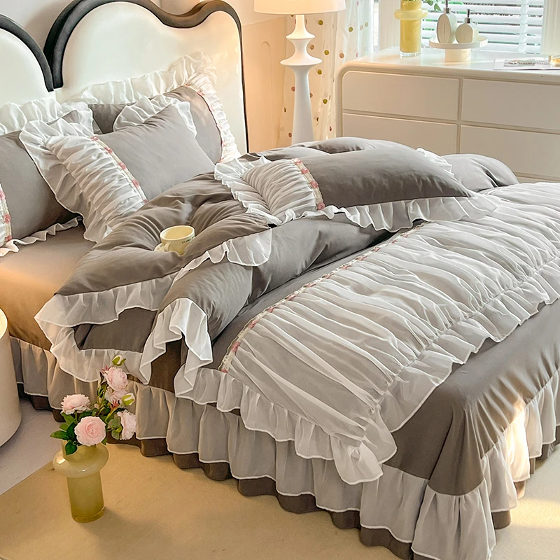 【西藏新疆包邮】韩版公主风四件套高颜值雪纺蕾丝花边被套适合