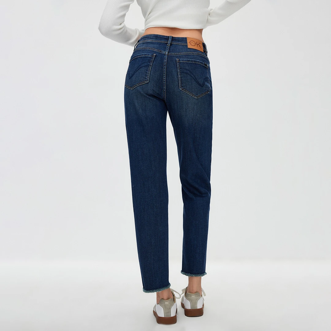 ONLY秋季毛边设计高腰烟管裤牛仔裤女休闲百搭通勤裤子|124349026