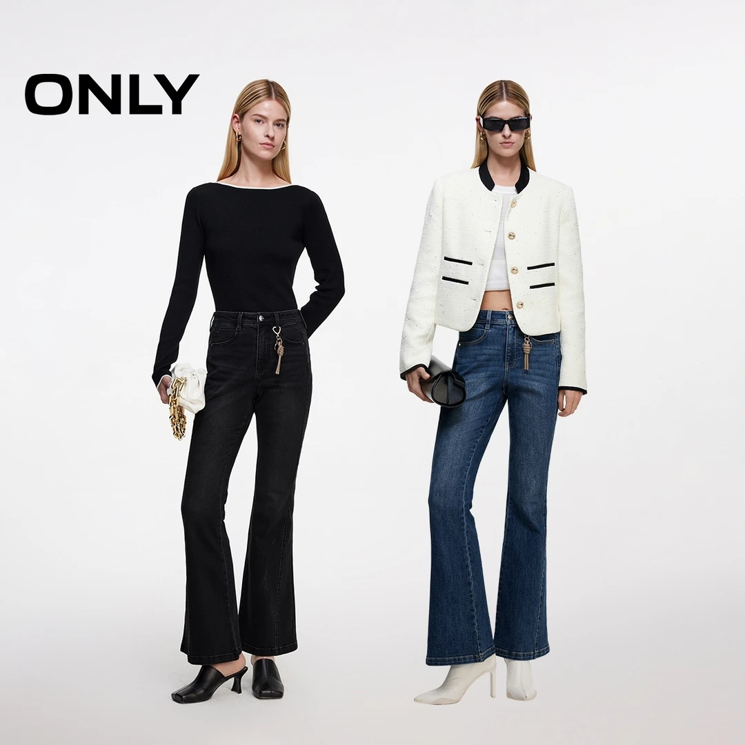 ONLY2024秋季新款时尚复古百搭高腰显瘦喇叭裤牛仔裤女|124332034