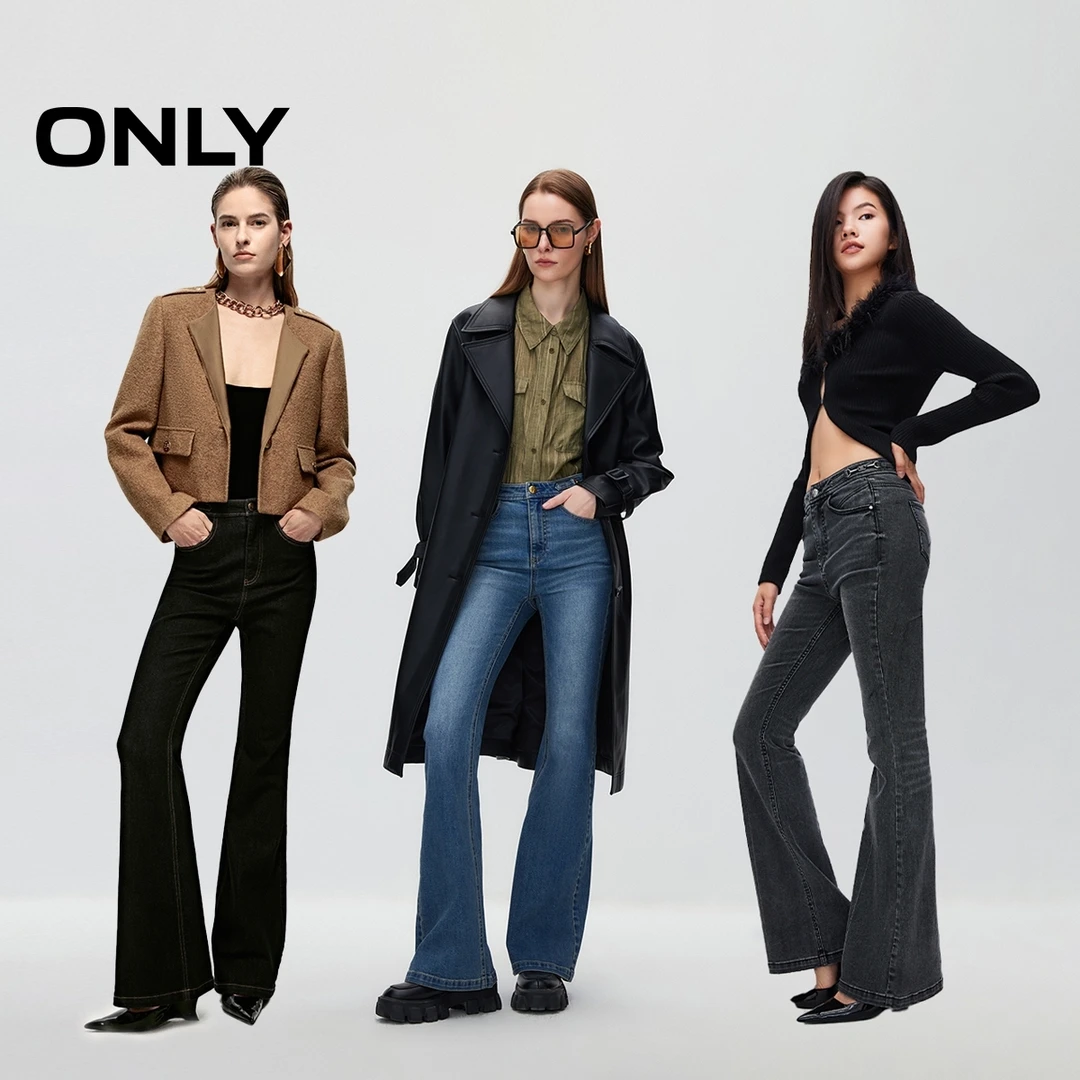 ONLY2024冬季新款高腰时尚休闲显瘦微弹喇叭裤牛仔裤女|124432002