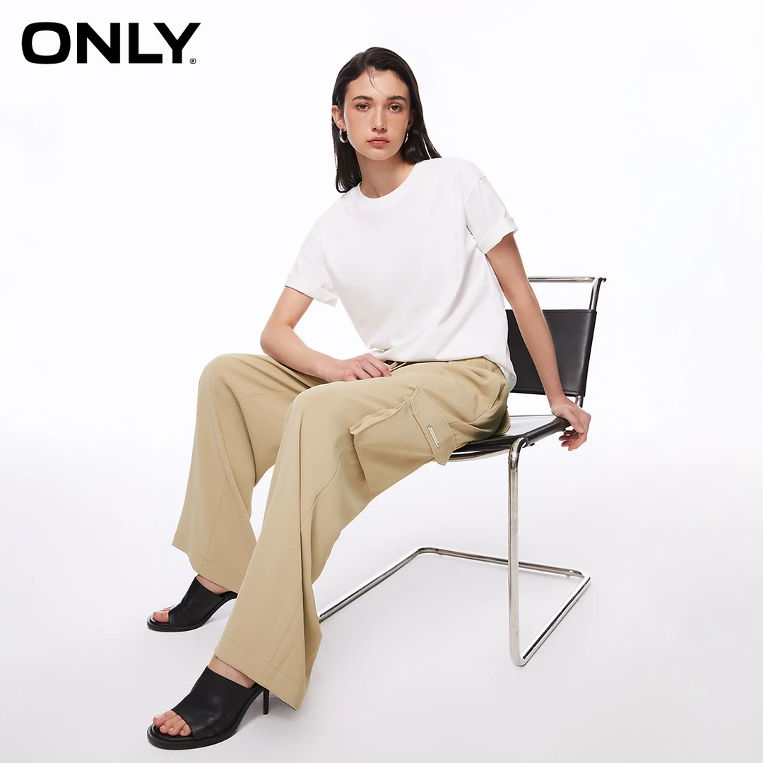 ONLY秋季新款潮流显瘦高腰阔腿裤工装直筒休闲裤女|123214045