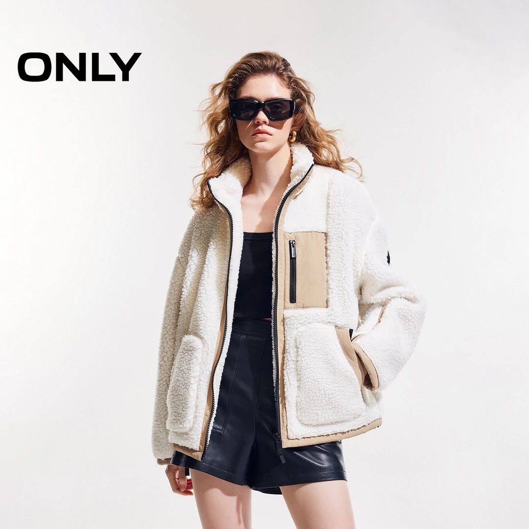 ONLY冬季软糯拼色宽松显瘦立领棉服女保暖休闲百搭外套|125122003