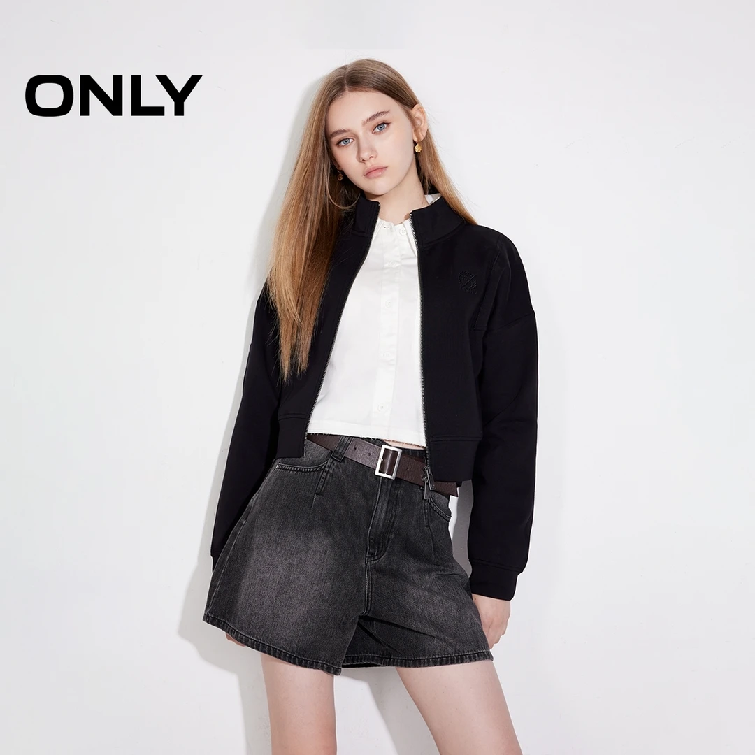 ONLY秋冬刺绣立领显瘦短款开衫卫衣女酷飒风女装高级感|12519R002