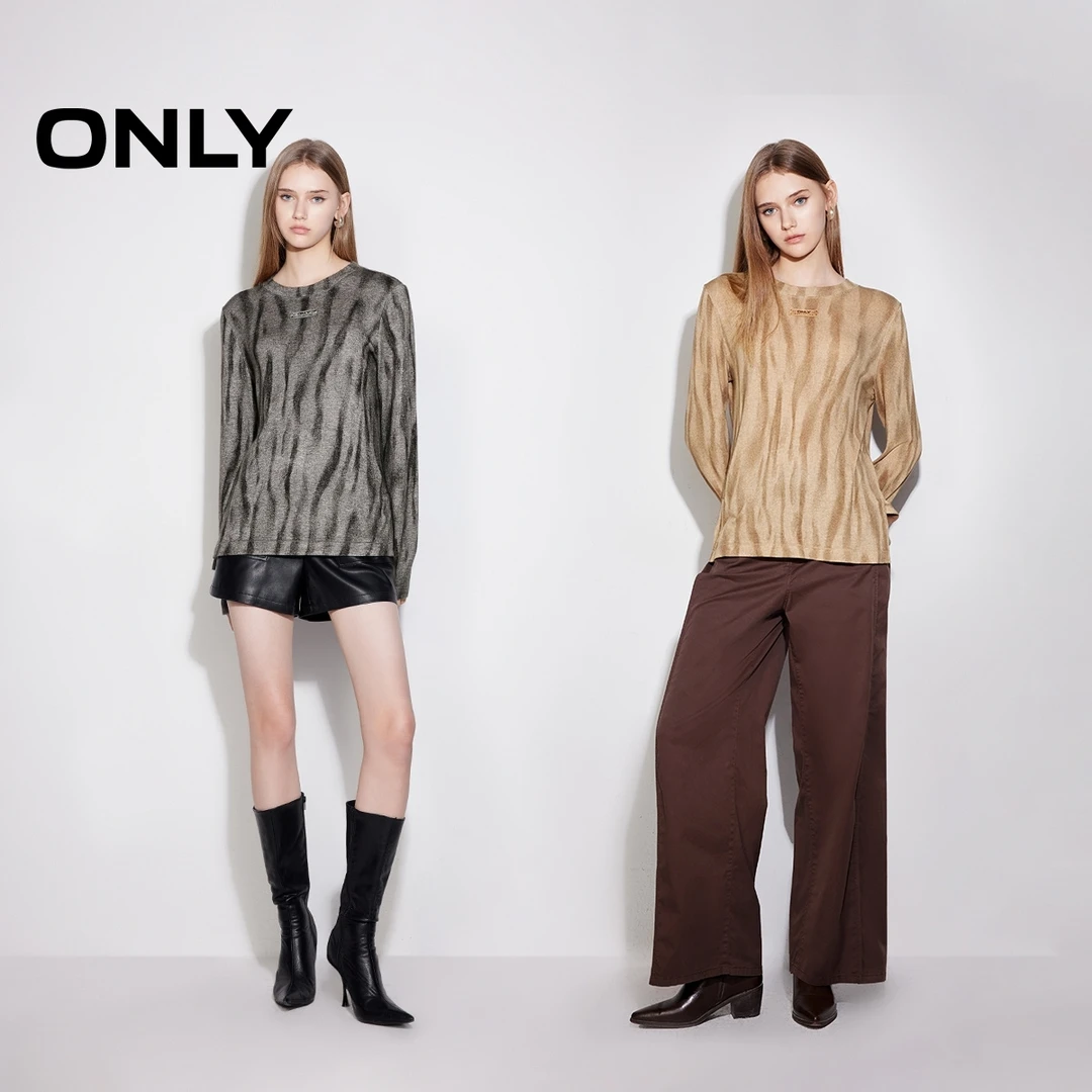 ONLY秋季舒适亲肤扎染印花圆领长袖T恤女老钱风松弛感|125102009