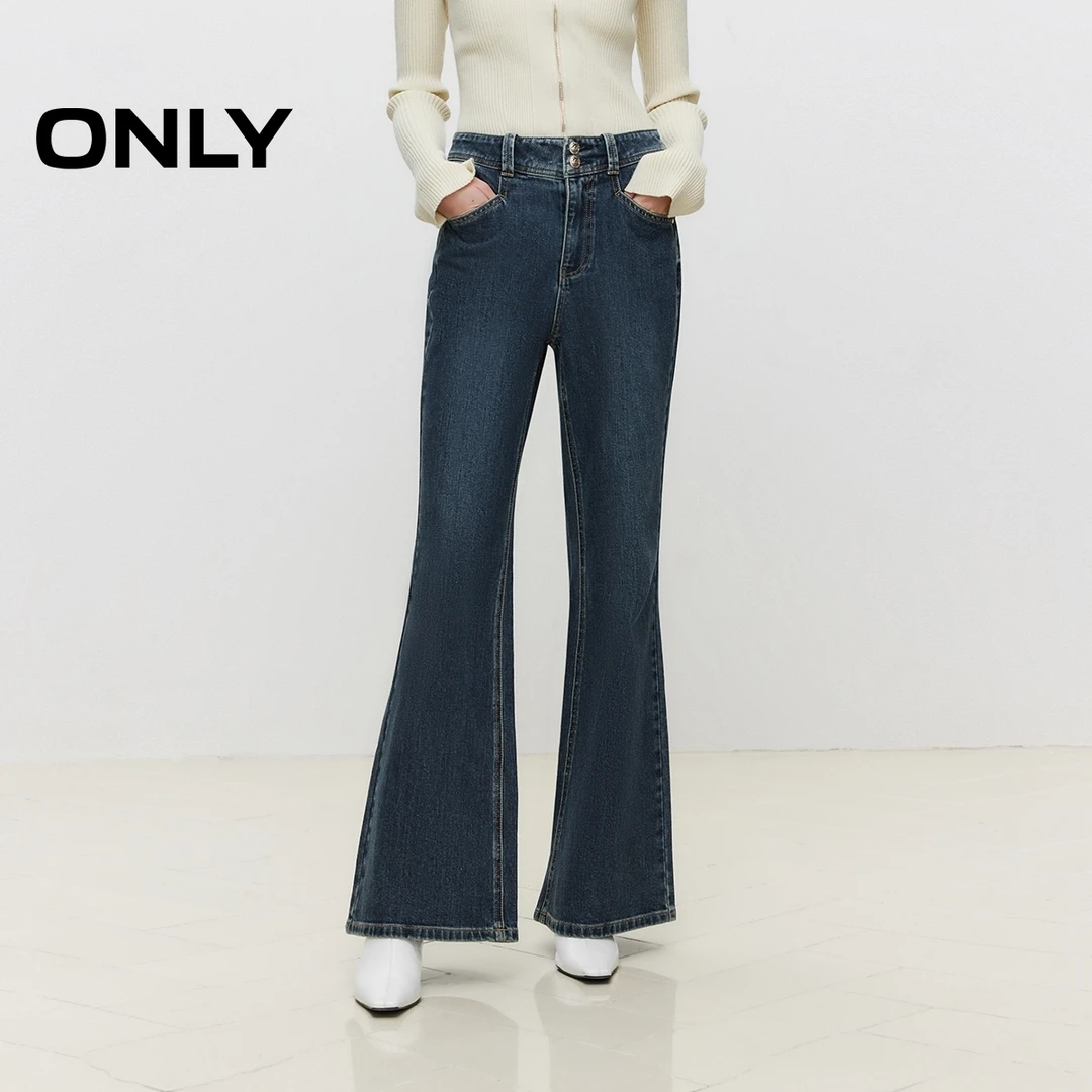 ONLY秋季显瘦高腰喇叭裤长裤牛仔裤女休闲百搭通勤裤子|124432011