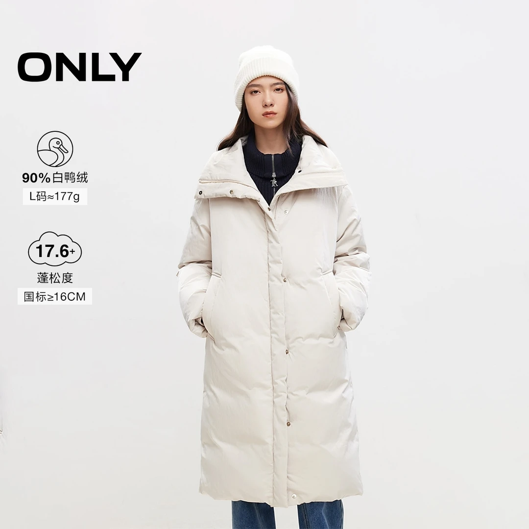 【90白鸭绒】ONLY冬季保暖长款羽绒服女休闲百搭直筒外套|124412015