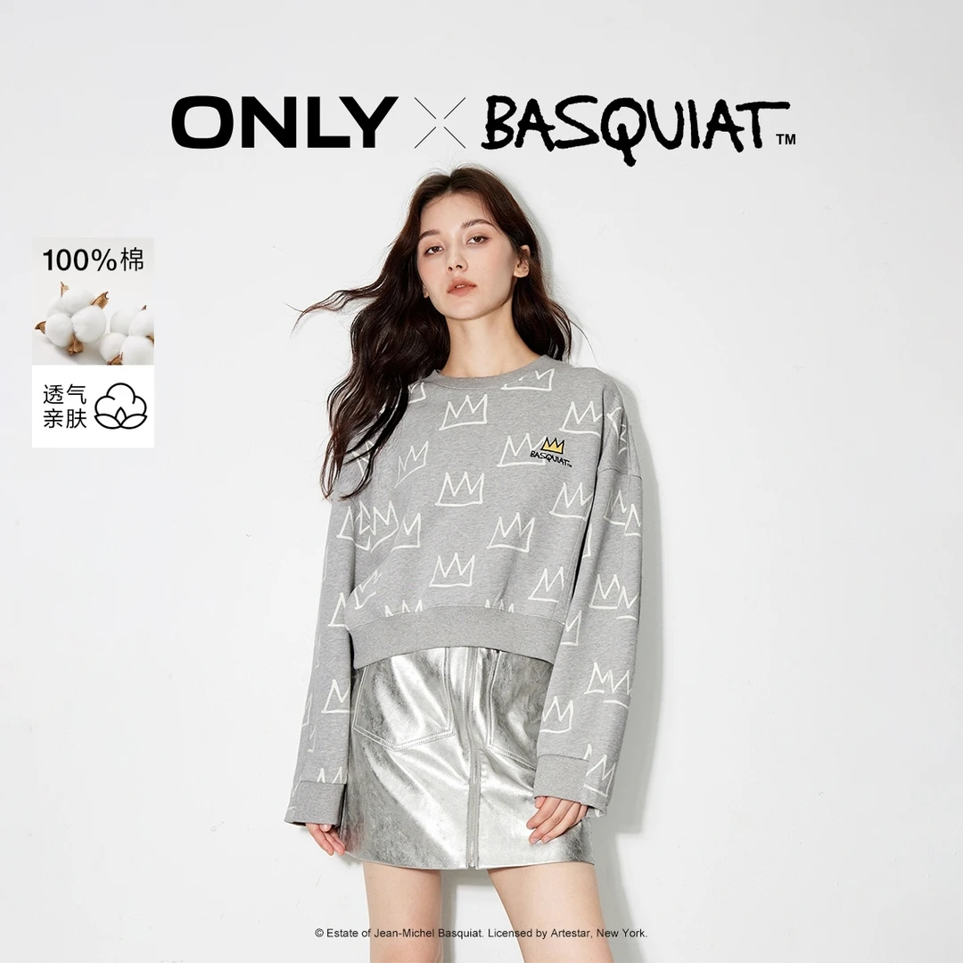 【BASQUIAT联名】ONLY2025春游出行纯棉宽松圆领卫衣女|12439S036
