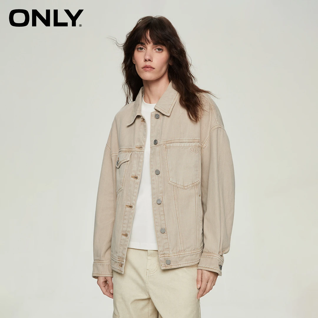 ONLY2024秋季新款简约休闲精致刺绣牛仔宽松外套女|124154014