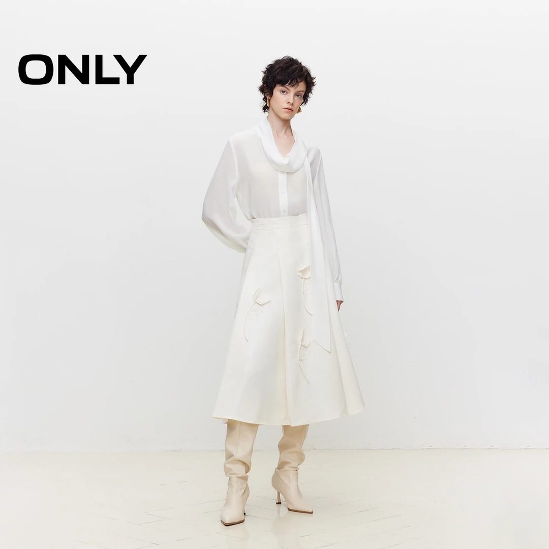 ONLY冬季质感高腰伞裙中长款半身裙女休闲高智感气质|124416006