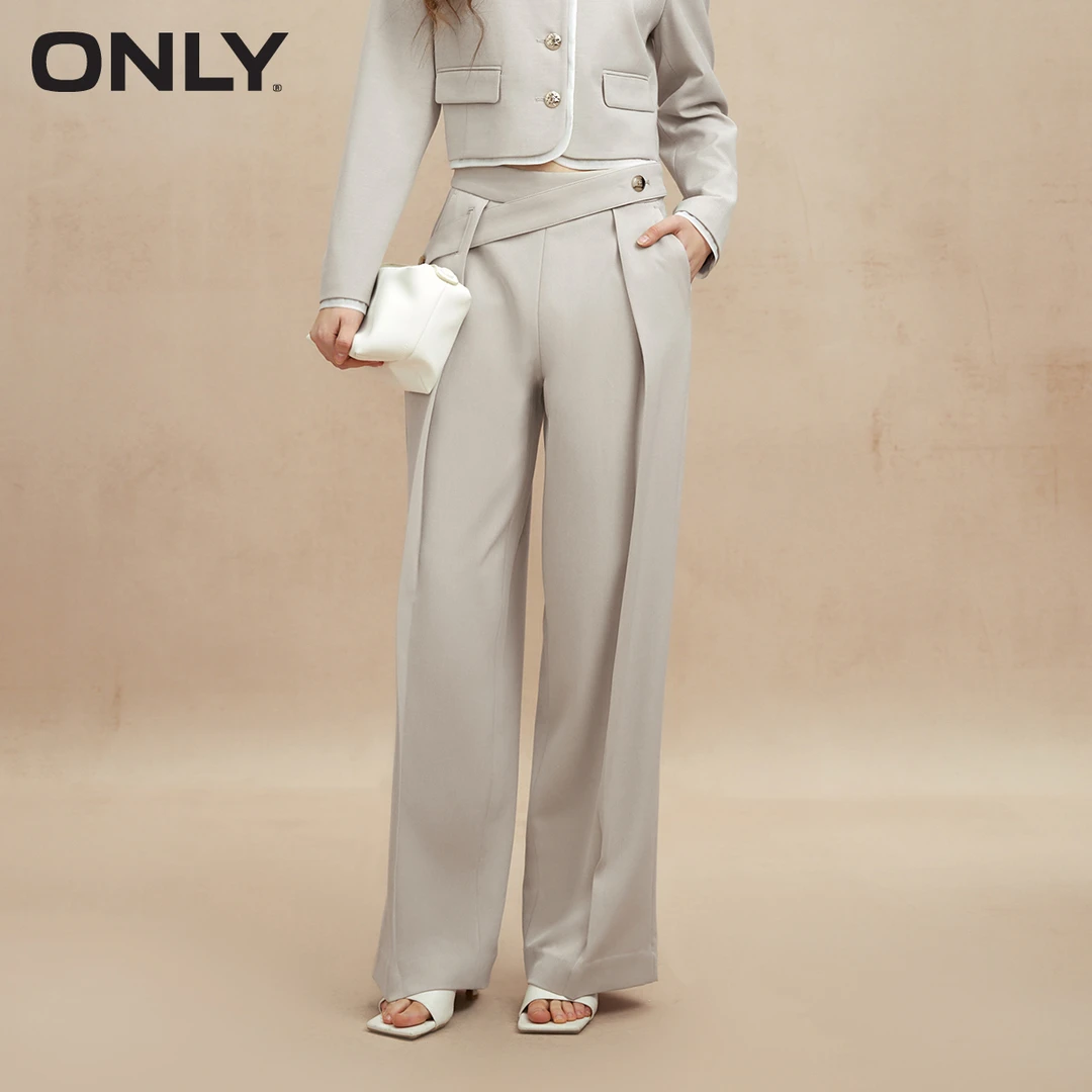 ONLY秋季高腰显瘦直筒西装休闲裤女通勤休闲百搭裤子装|124114026