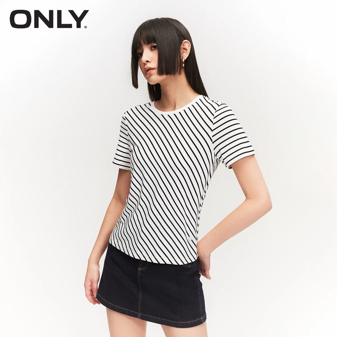 ONLY夏季小众简约链条装饰短款短袖T恤纯欲慵懒风女装|124101036