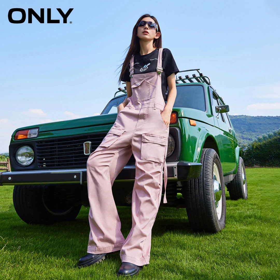 ONLY秋季新款零碳天丝高腰阔腿工装背带裤宽松休闲裤女|12337S002