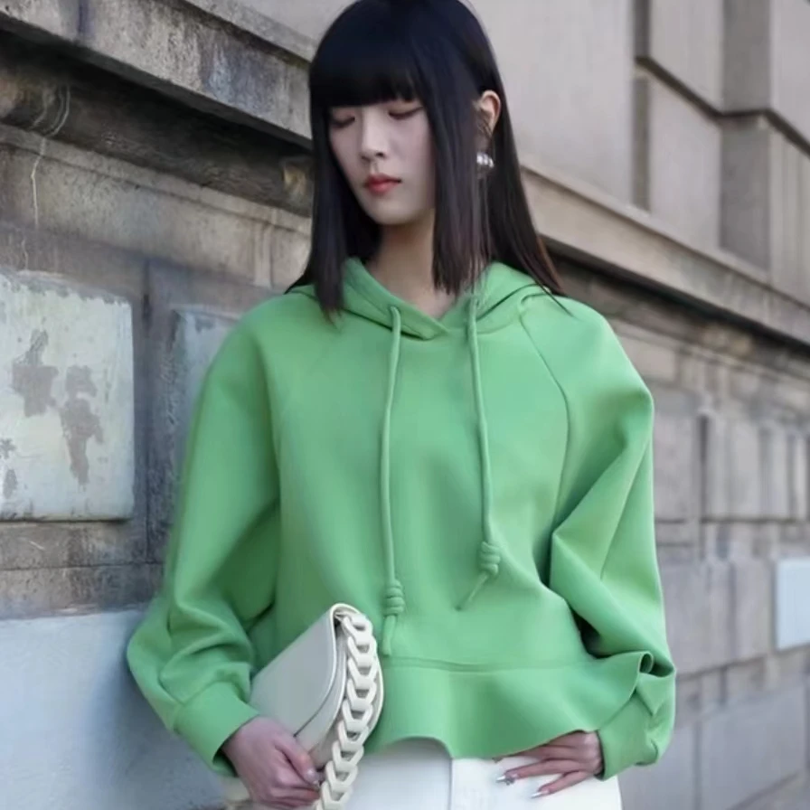 时尚连帽宽松百搭长袖纯色上衣
