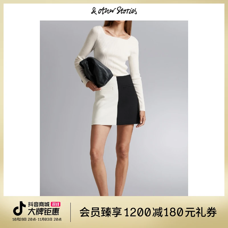 撞色迷你半身裙A字裙气质简约新款＆Other Stories PA 1109836001