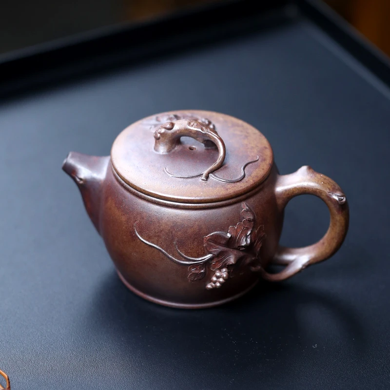 大吉羊柴烧 宜兴紫砂壶茶壶 本山绿泥多子多福汉瓦250ml庄泽明