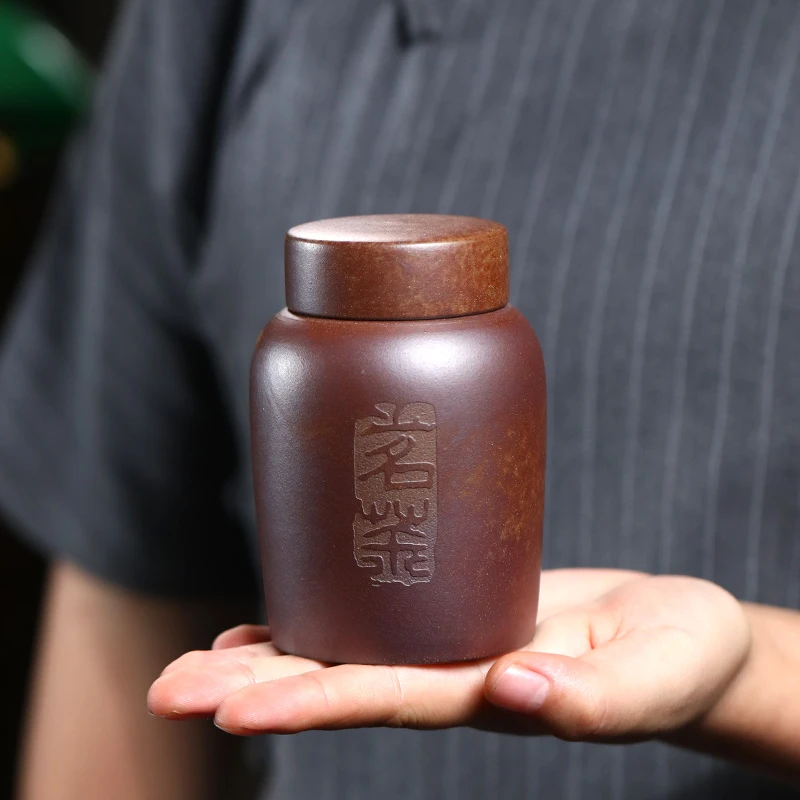 大吉羊柴烧 宜兴紫砂茶叶罐醒茶罐 茗茶可装约100克茶叶