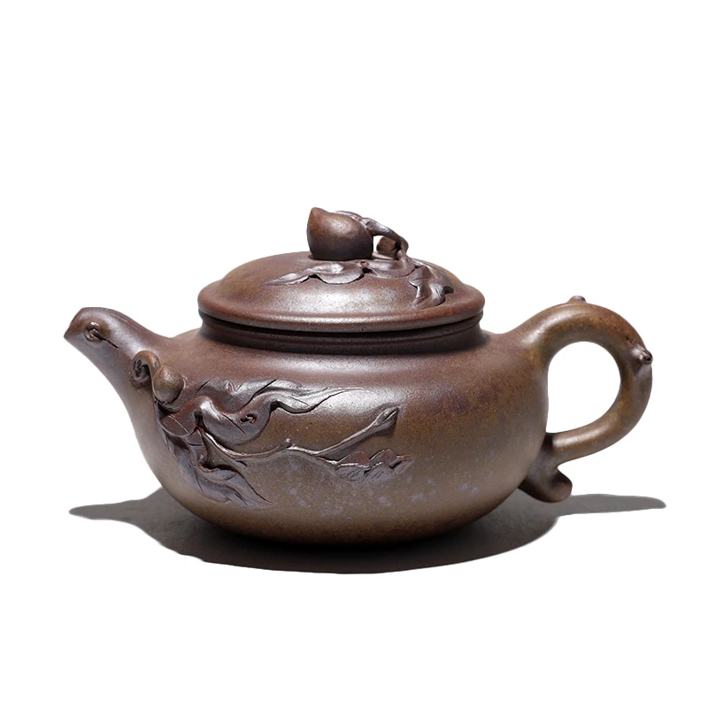 大吉羊柴烧 宜兴紫砂壶茶壶 原矿本山绿泥寿桃仿古250ml庄泽明