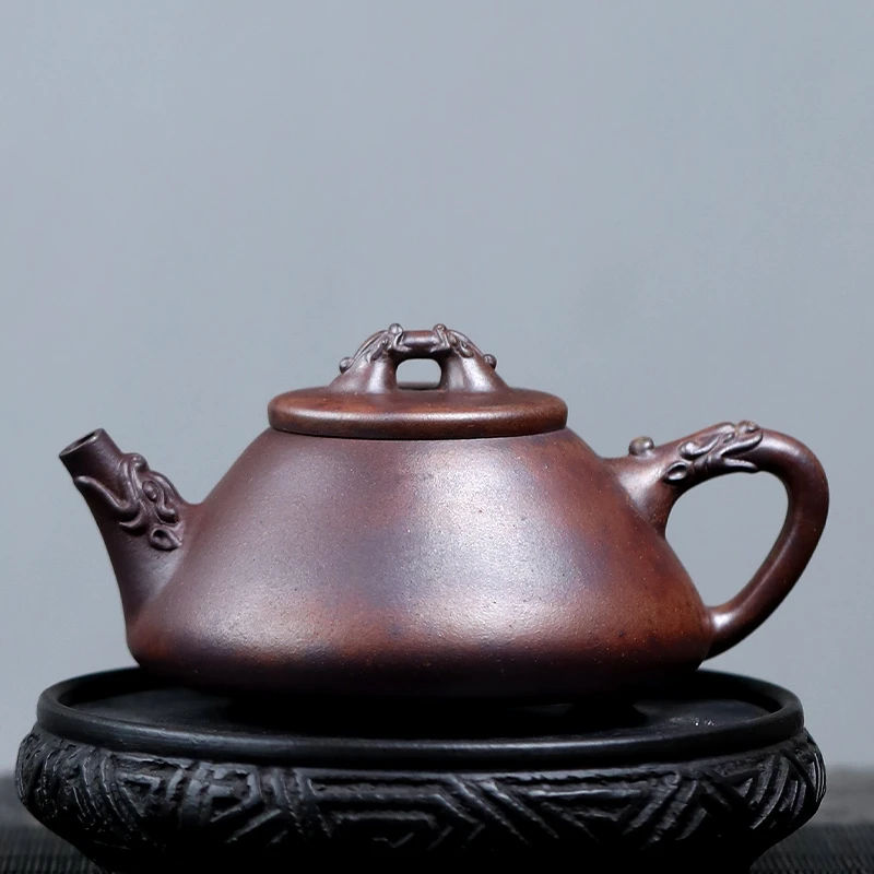 大吉羊柴烧 宜兴紫砂壶手工茶壶 原矿本山绿泥龙吟石瓢220ml庄杰