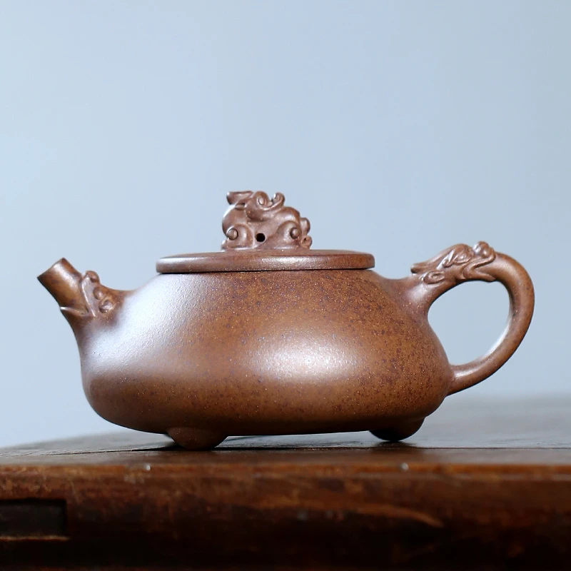 大吉羊柴烧 宜兴紫砂壶茶壶 原矿本山绿泥瑞兽石瓢190ml庄泽明