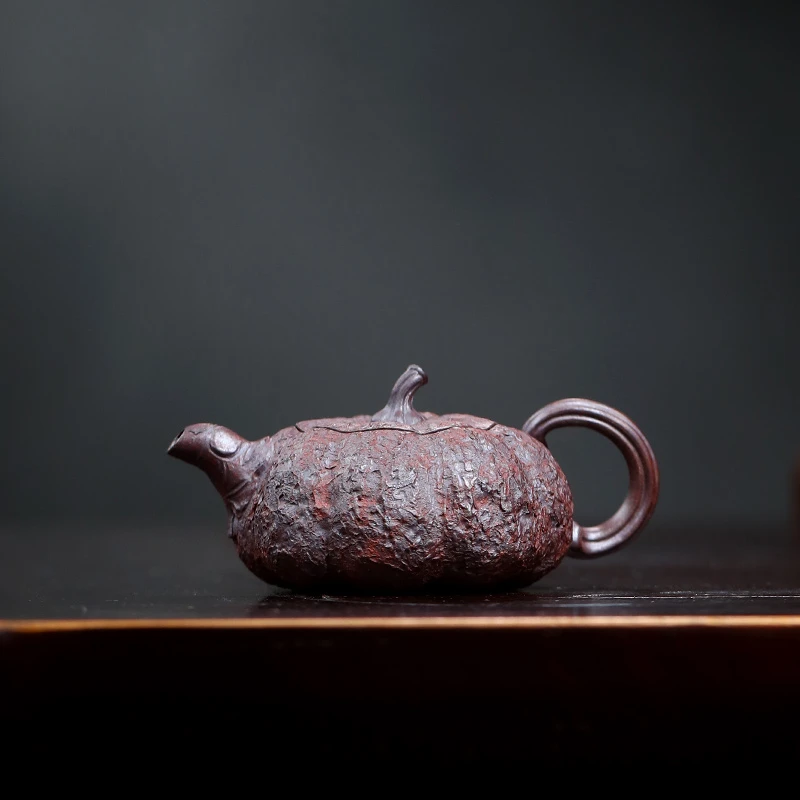 大吉羊柴烧 宜兴紫砂壶茶壶 原矿本山绿泥玲珑藤瓜70ml徐顺伟