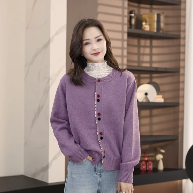 DHR COLLECTTIONS豆豆【梦婉】冬季厚款彩扣毛衣针织开衫女-D128009
