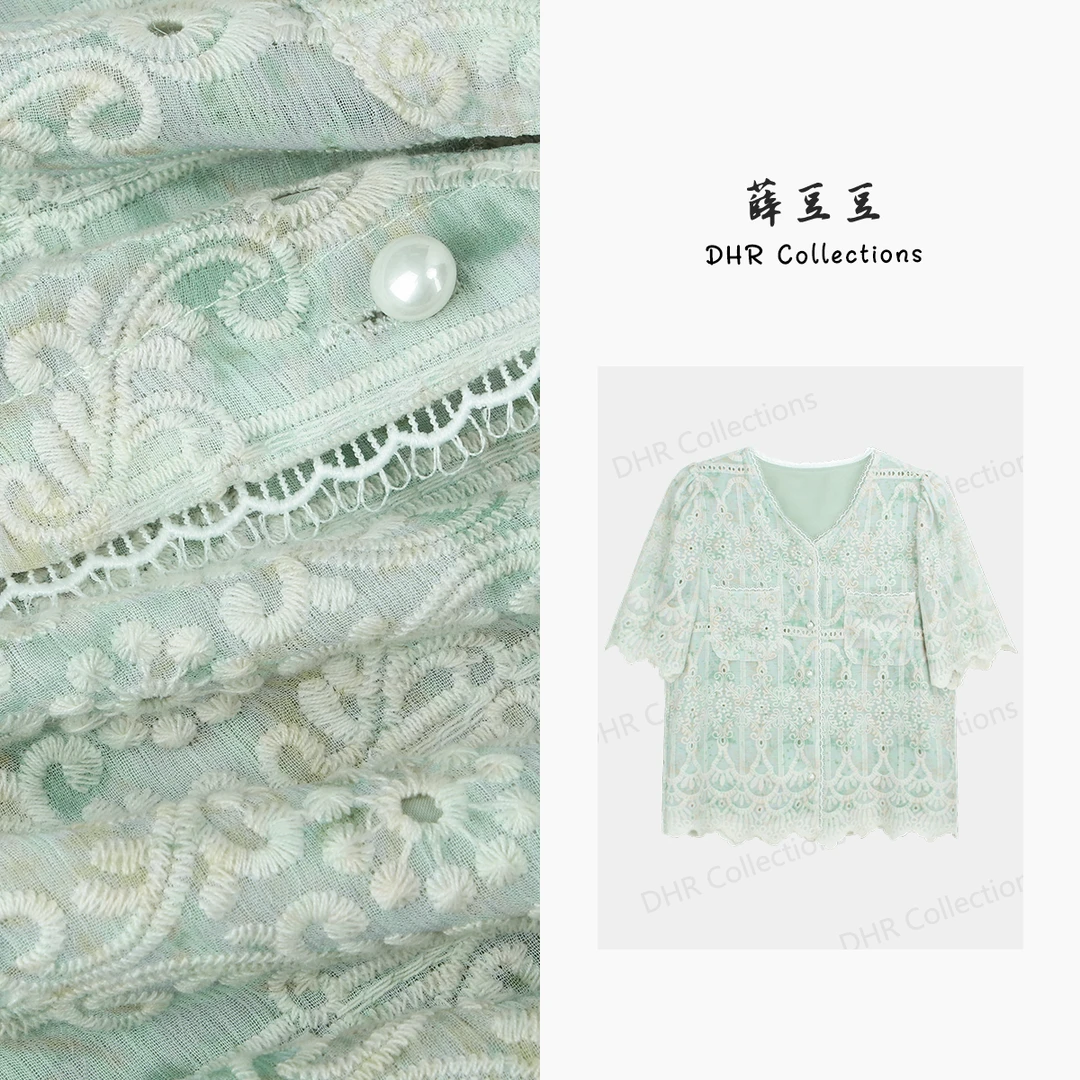 豆豆【夏日甜心】D0501碎花气质衬衫女款夏天短袖提花体恤休闲百搭