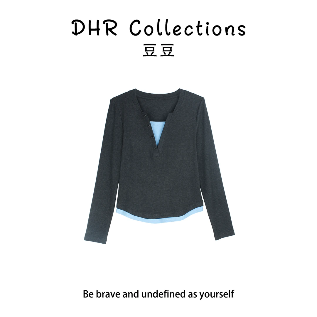 DHR COLLECTTIONS豆豆【赫本】早秋时尚百搭假两件长袖内搭女-DD518