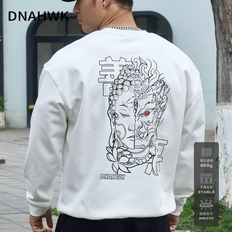 DNAHWK善恶字母印花圆领卫衣秋冬新款460g重磅宽松休闲情侣款上衣