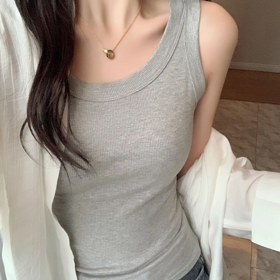新款显瘦春夏螺纹工字背心打底内搭外穿灰色韩版修身百搭吊带纯色