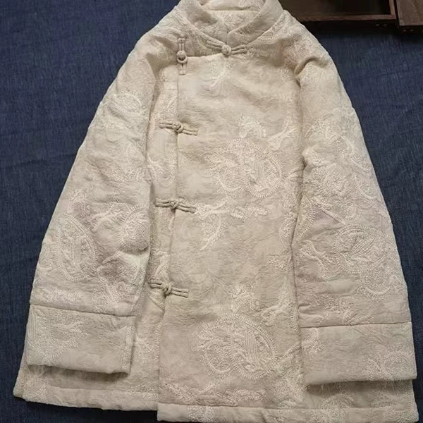 新中式棉麻复古盘扣棉服裤子套装 冬季外套女宽松阔腿裤裙