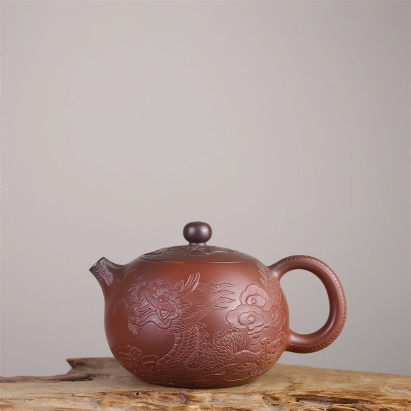 钦州坭兴陶西施壶浮雕满刻生肖[龙]精美高端茶壶双名师收藏茶器