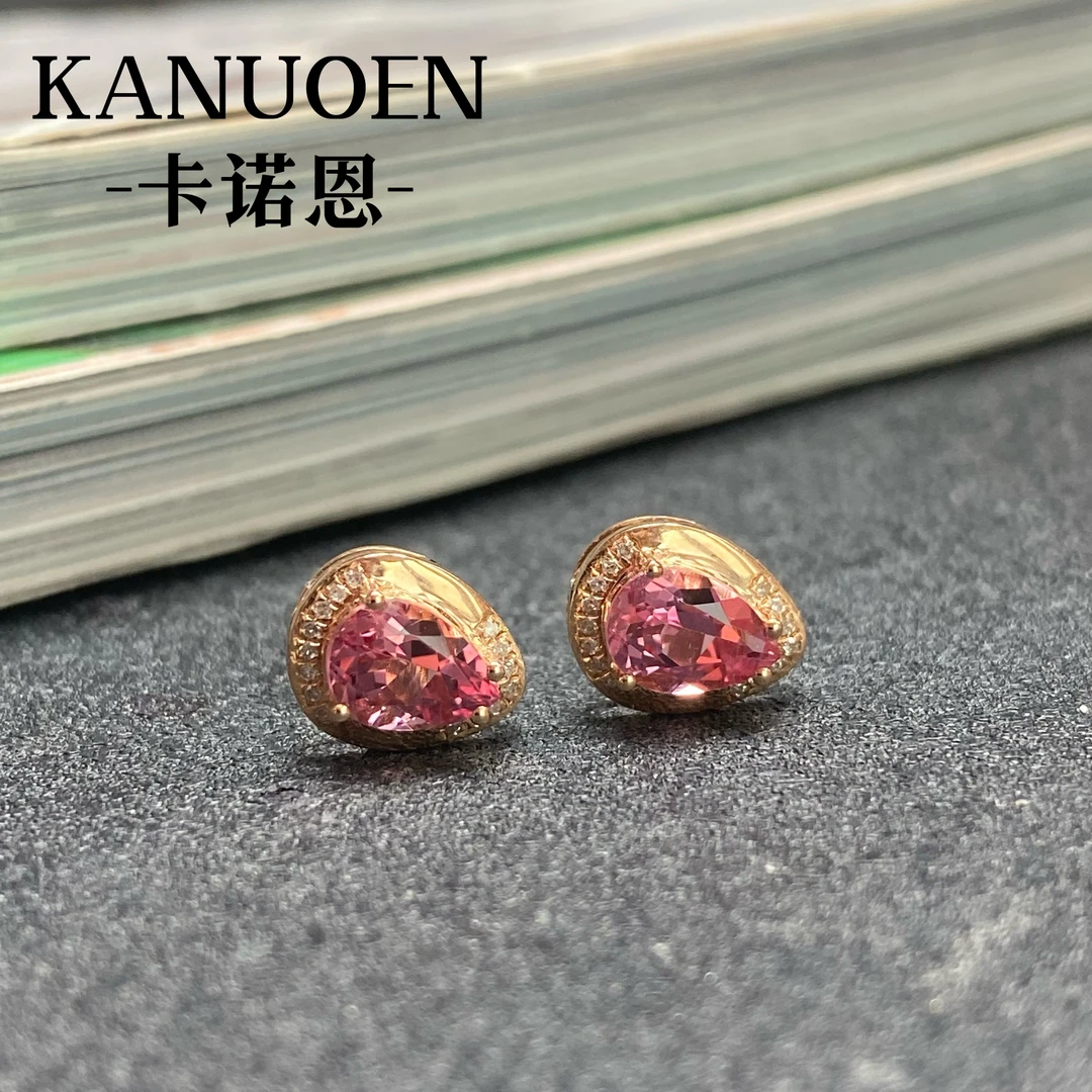 卡诺恩彩宝18k镶嵌钻石天然粉色碧玺耳钉时尚气质高雅