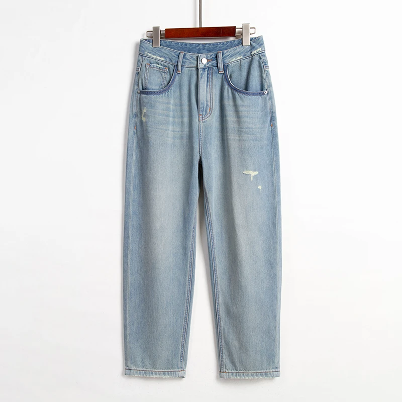 自媒体哈伦牛仔裤夏季薄款高腰清凉老爹裤女宽松显瘦萝卜裤080