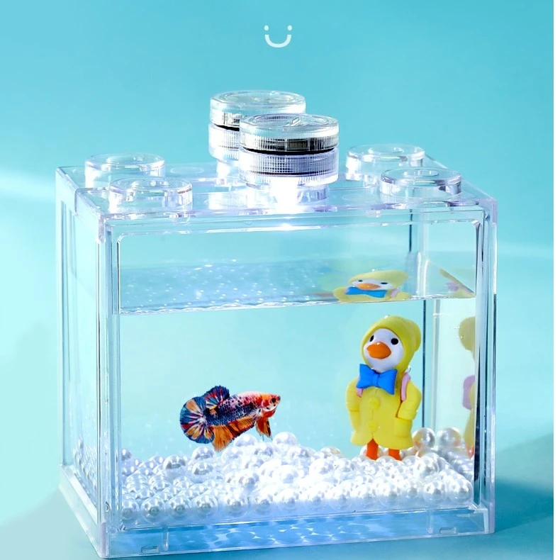 斗鱼专用鱼缸亚克力积木缸小型积木鱼缸家用客厅创意造景桌面摆件