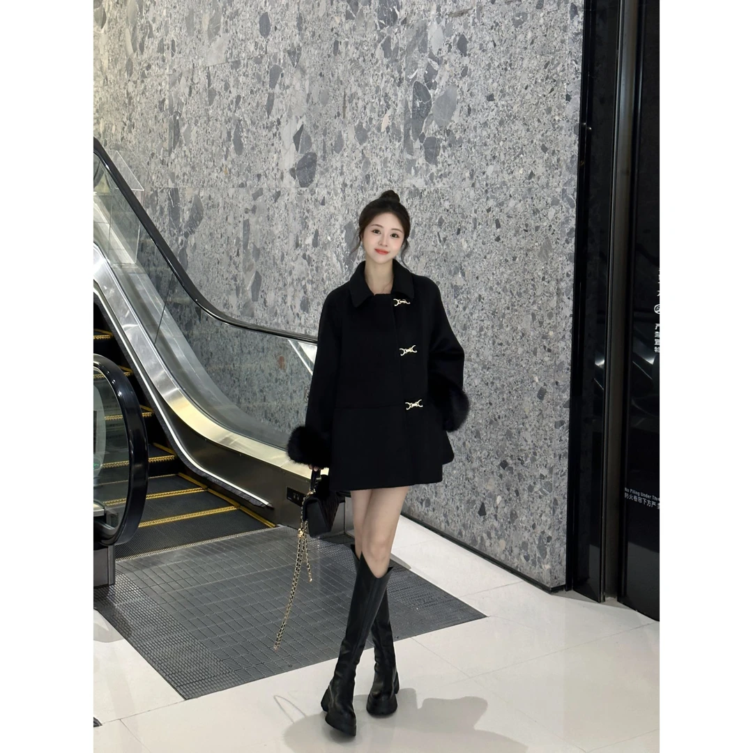 【木冉】斯嘉丽千金 设计师款气质宽松显瘦毛呢外套4DWYX9004