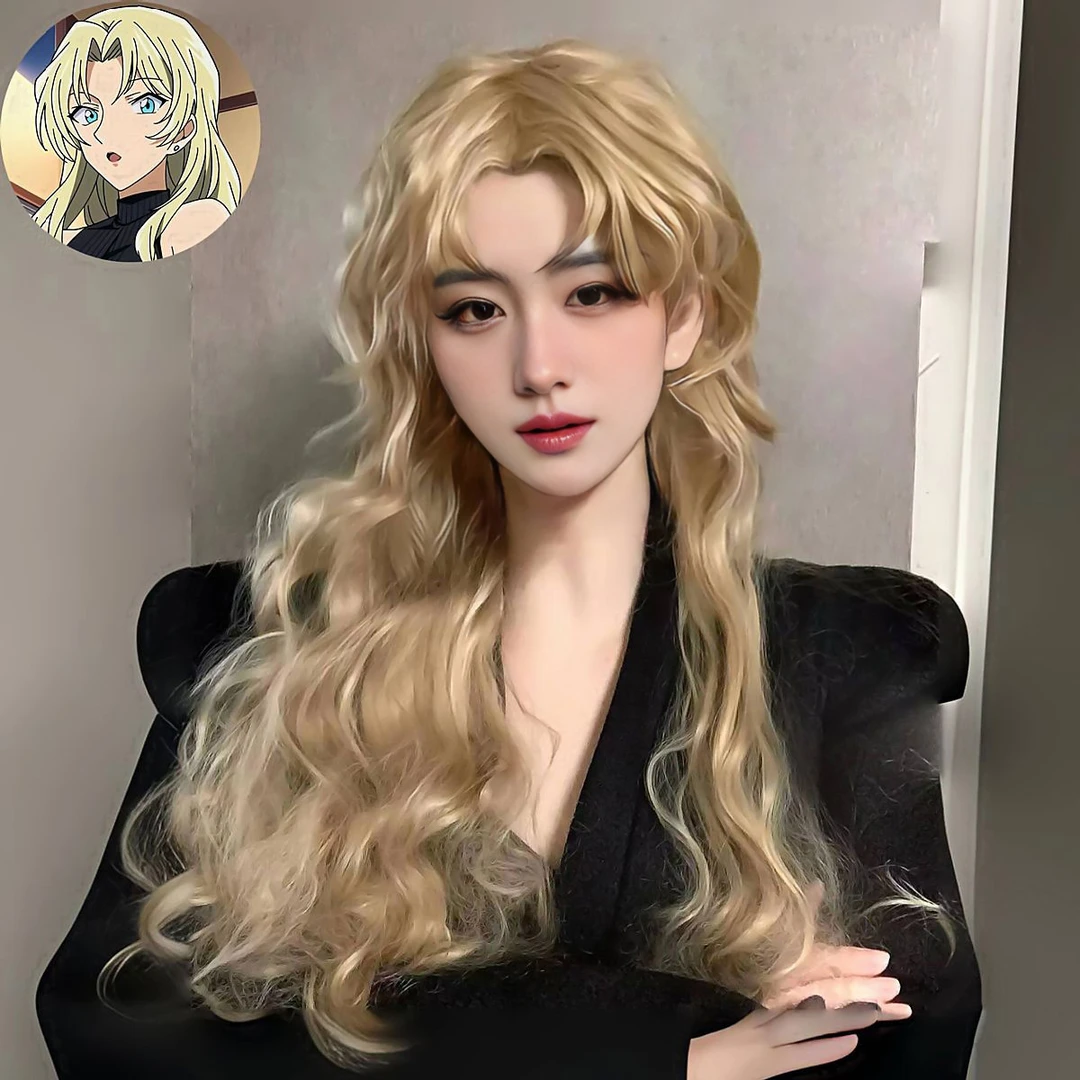 贝尔摩德cos假毛假发女浅金色长卷发万用自然米白大波浪长发