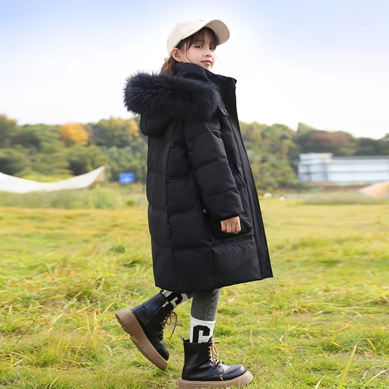 儿童羽绒服女童中长款2023新款女孩洋气中大童白鸭绒加厚童装外套