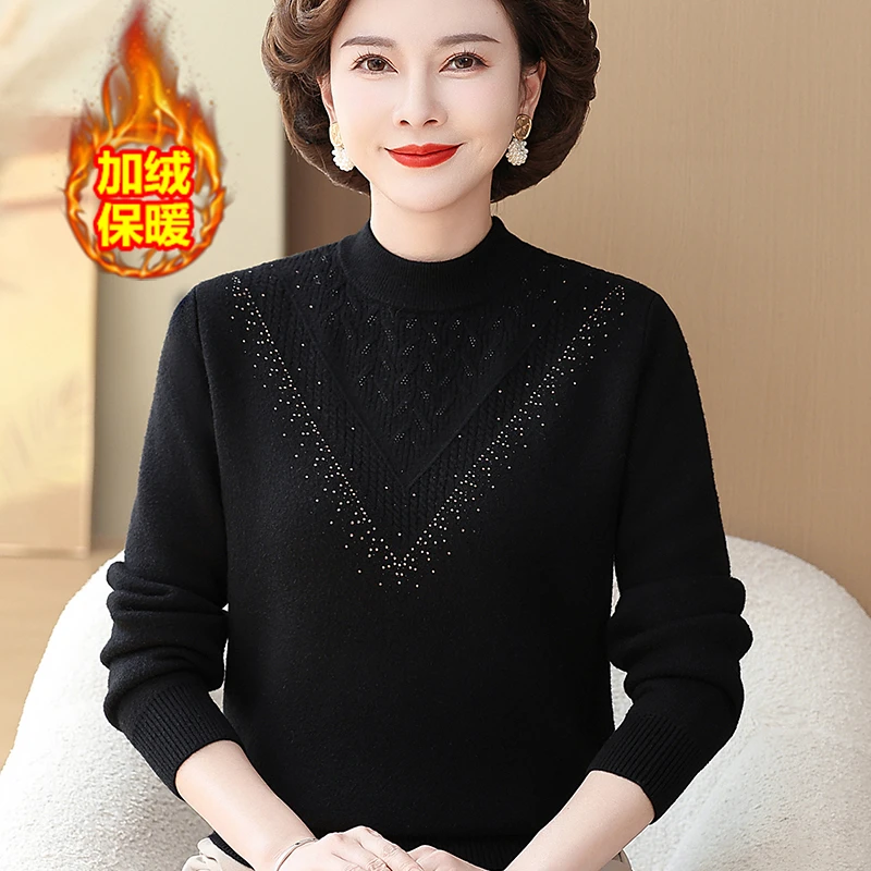 中老年女装加绒加厚高档上衣洋气妈妈装冬季洋气针织衫奶奶毛衣