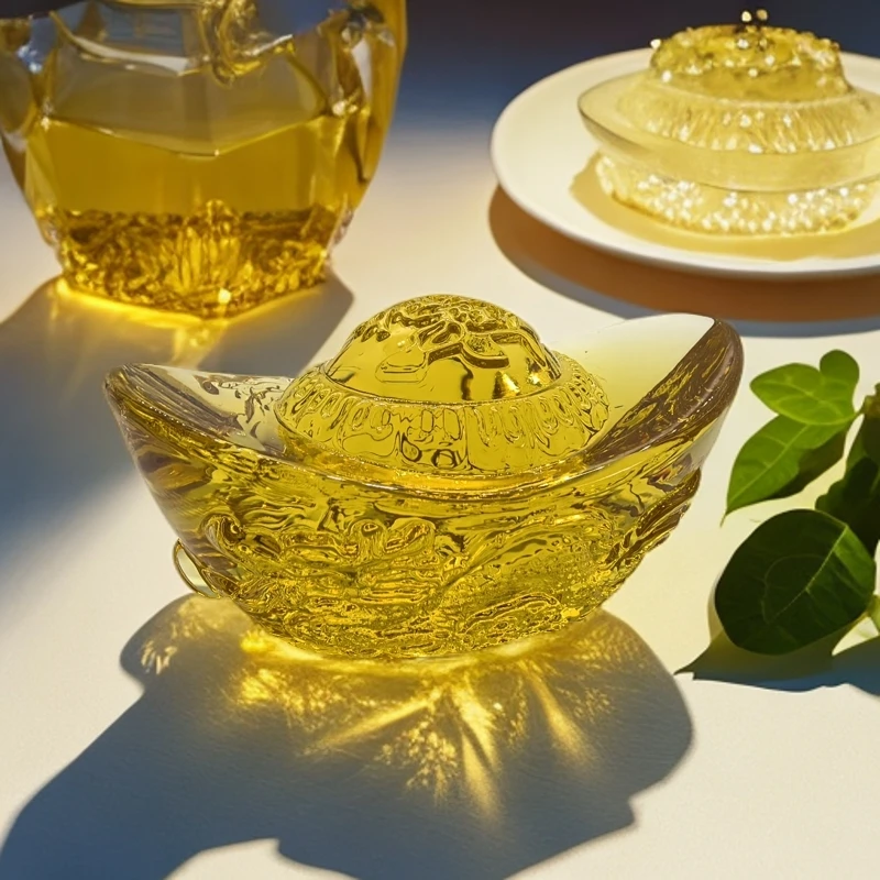 高档龙纹黄水晶琉璃大元宝风水摆件家居客厅装饰品