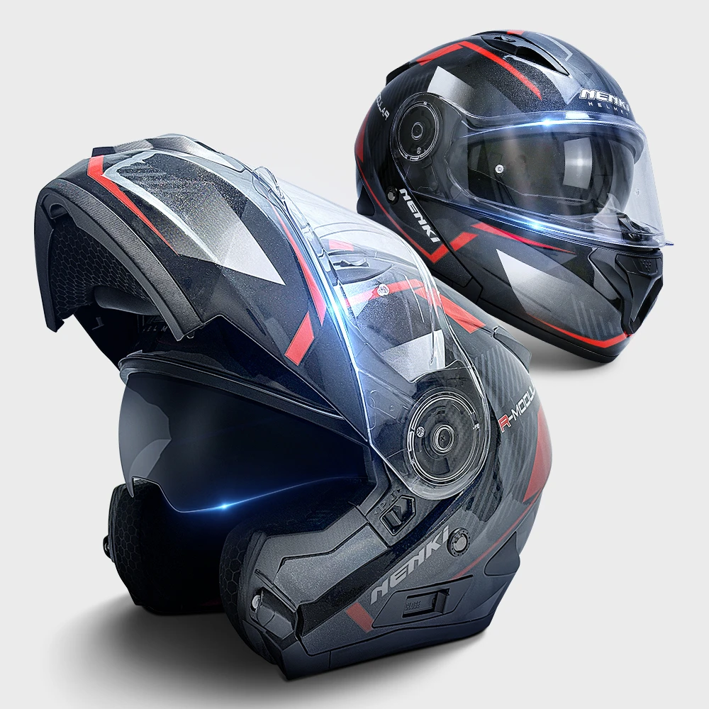 摩托车3C头盔双镜片头盔揭面盔机车全盔拉力盔大头围揭面仿赛头盔