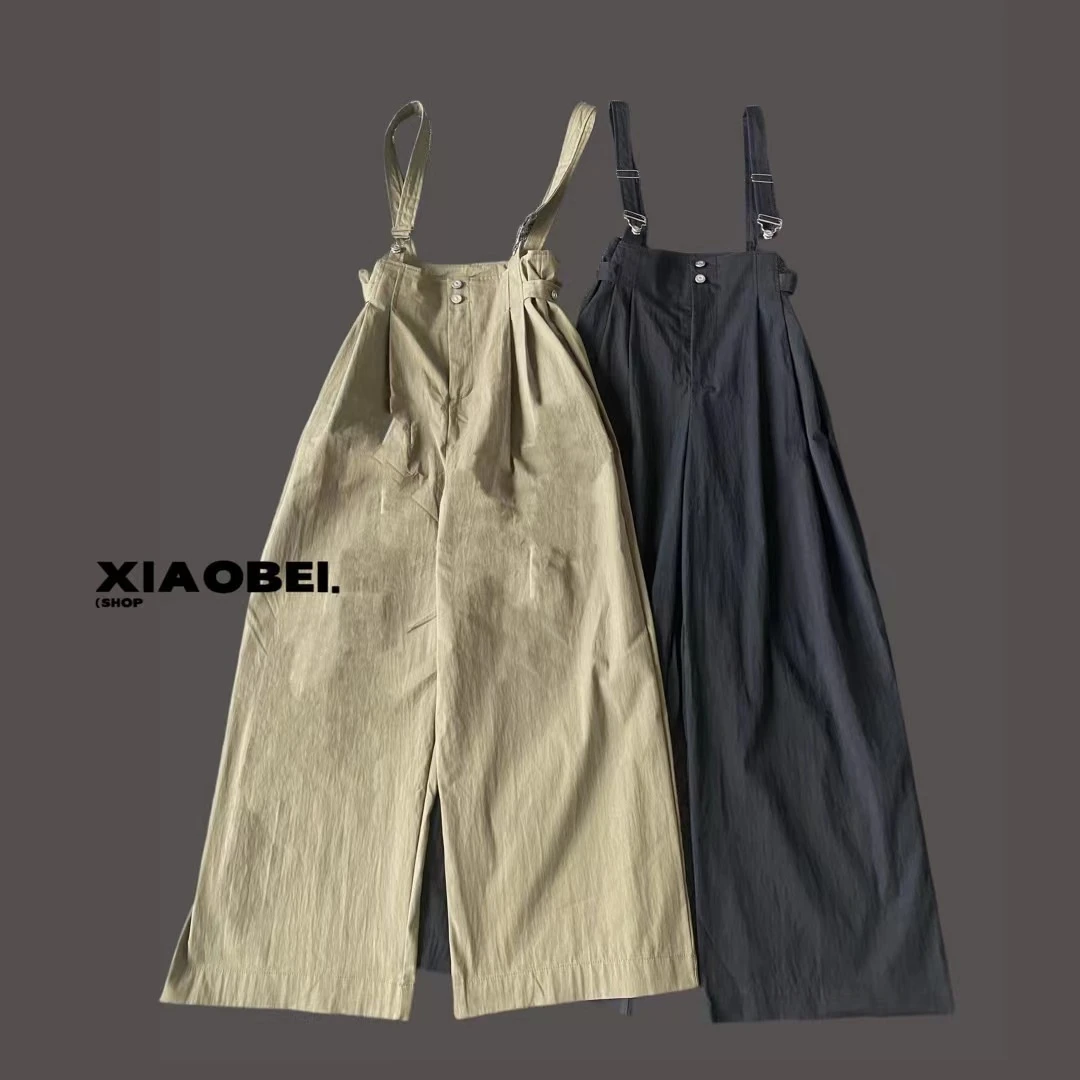 小北 显瘦复古直筒夏季宽松日系高腰百搭纯色背带裤