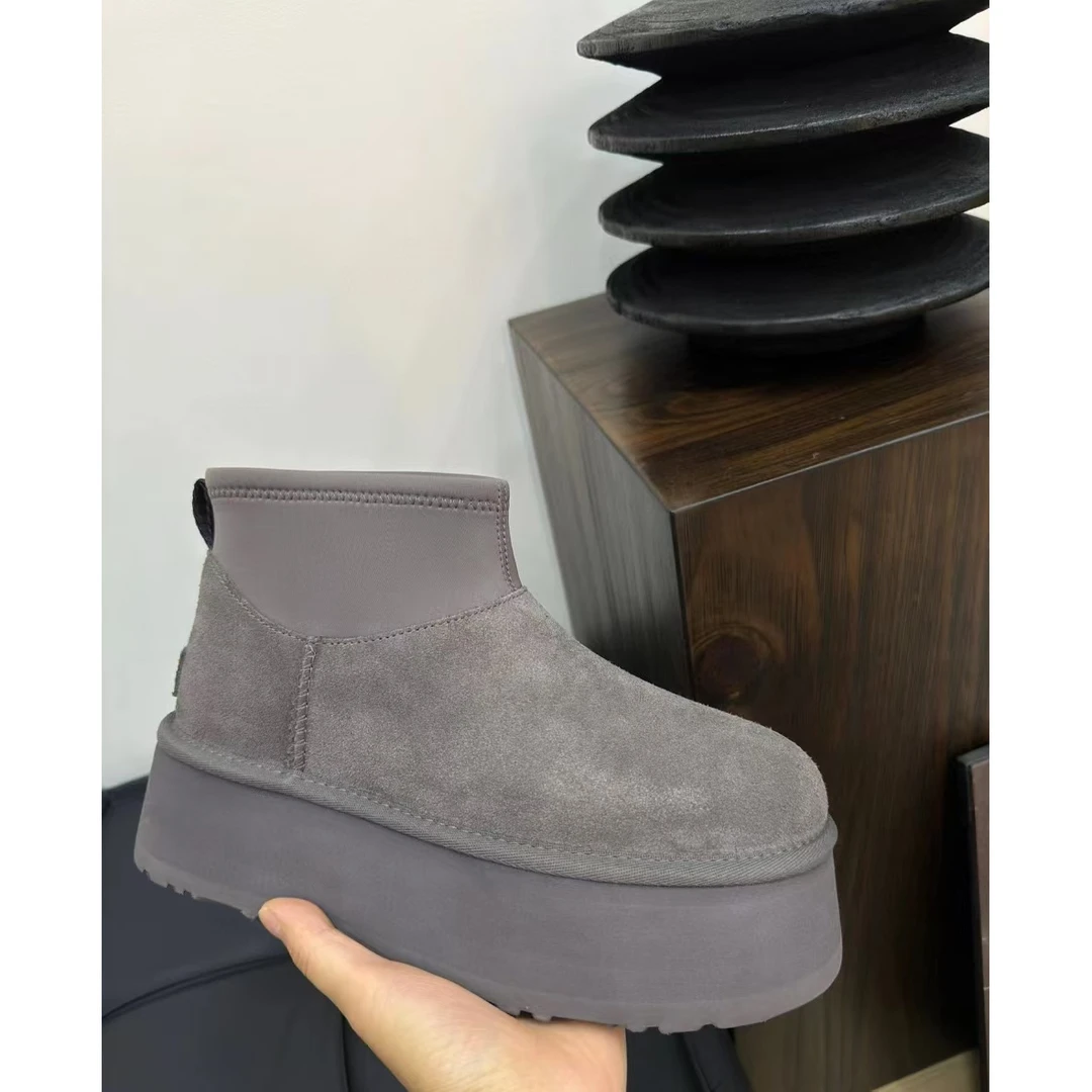 桑坡雪地靴冬季短款雷云色厚底皮毛一体雪地靴舒适休闲雪地靴保暖