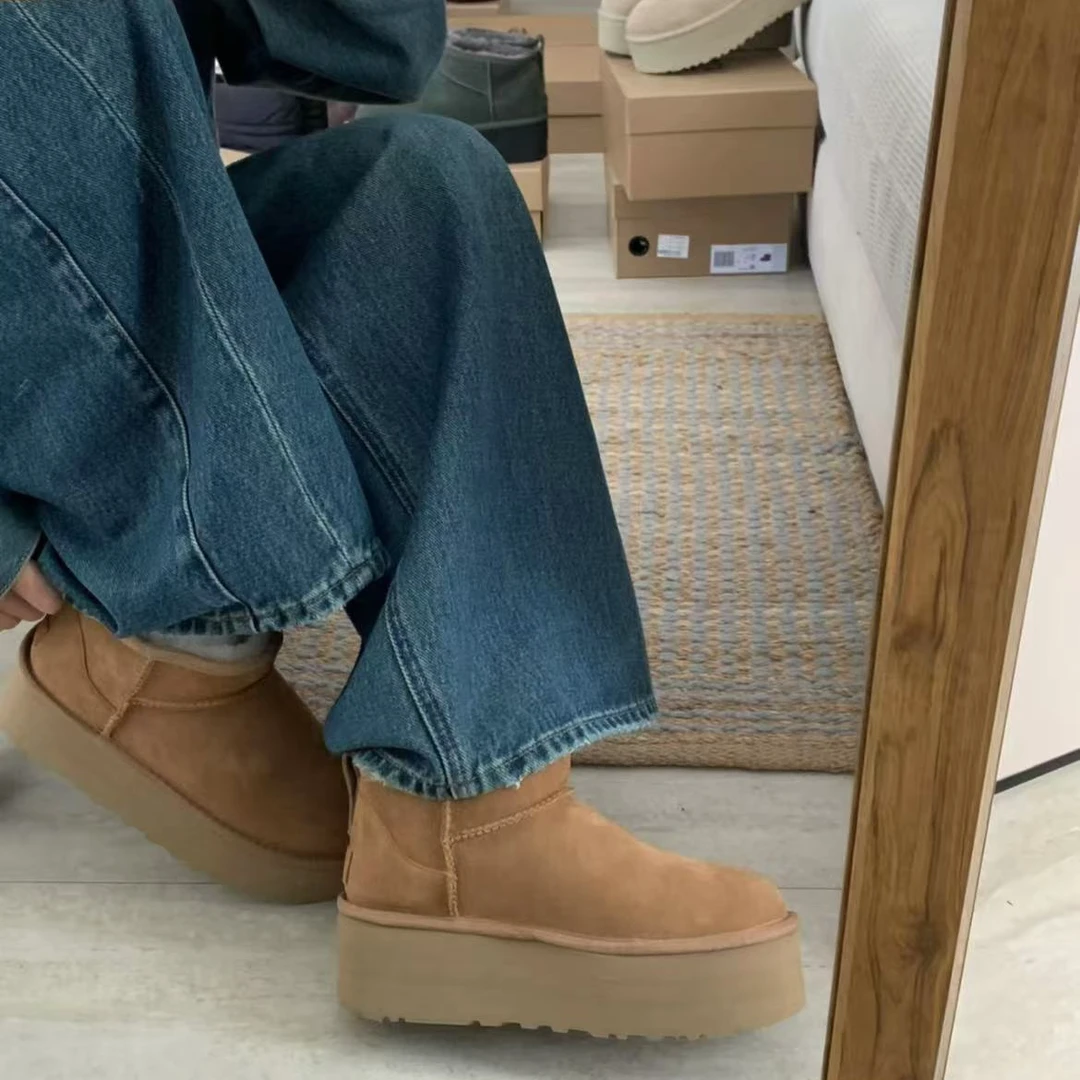 桑坡周冬雨五厘米时尚舒适加绒雪地靴皮毛一体加厚保暖休闲雪地靴