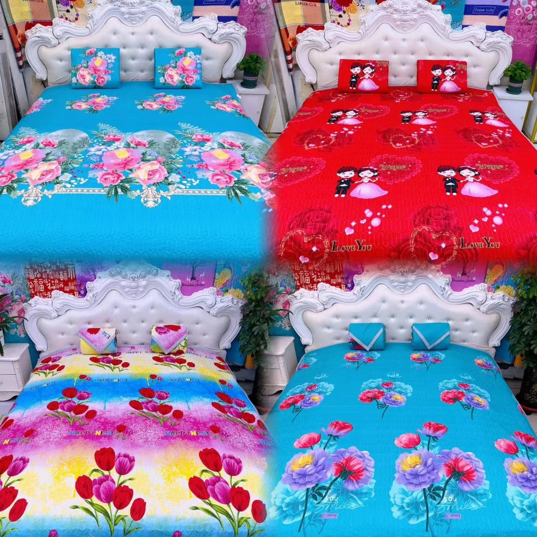 多花型印花双人床单 加厚床盖可选绗缝双面夹棉可铺可盖200cmx230