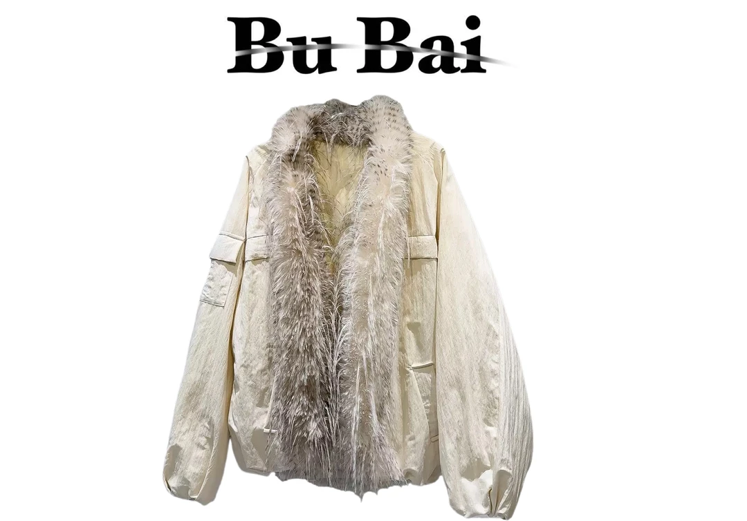 【不白家】羽 街头酷辣渐变环保毛大毛领夹克外套潮