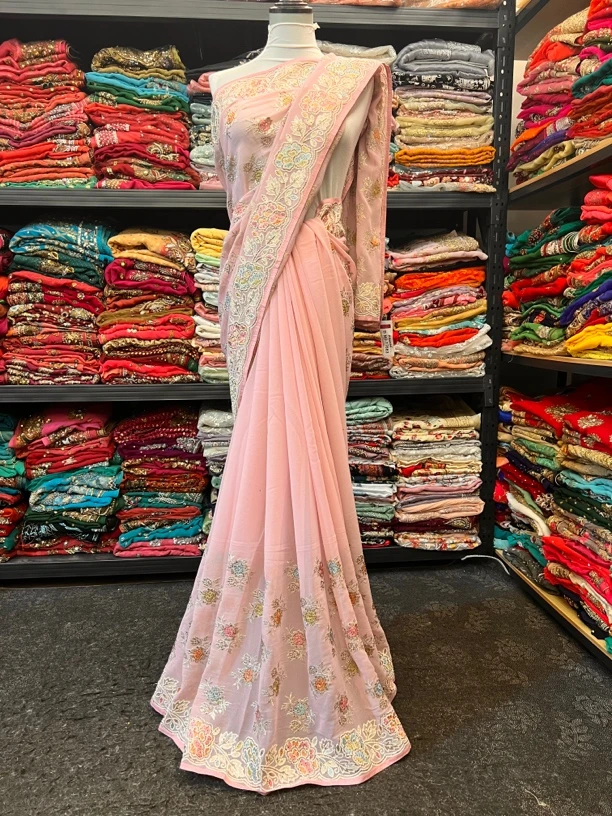 印度尼泊尔仙色精工满工微针绣六米大沙丽服饰印度纱丽